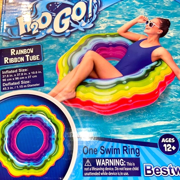 H2O GO Rainbow Ribbon Round Inflatable Pool Tube. - Picture 1 of 5